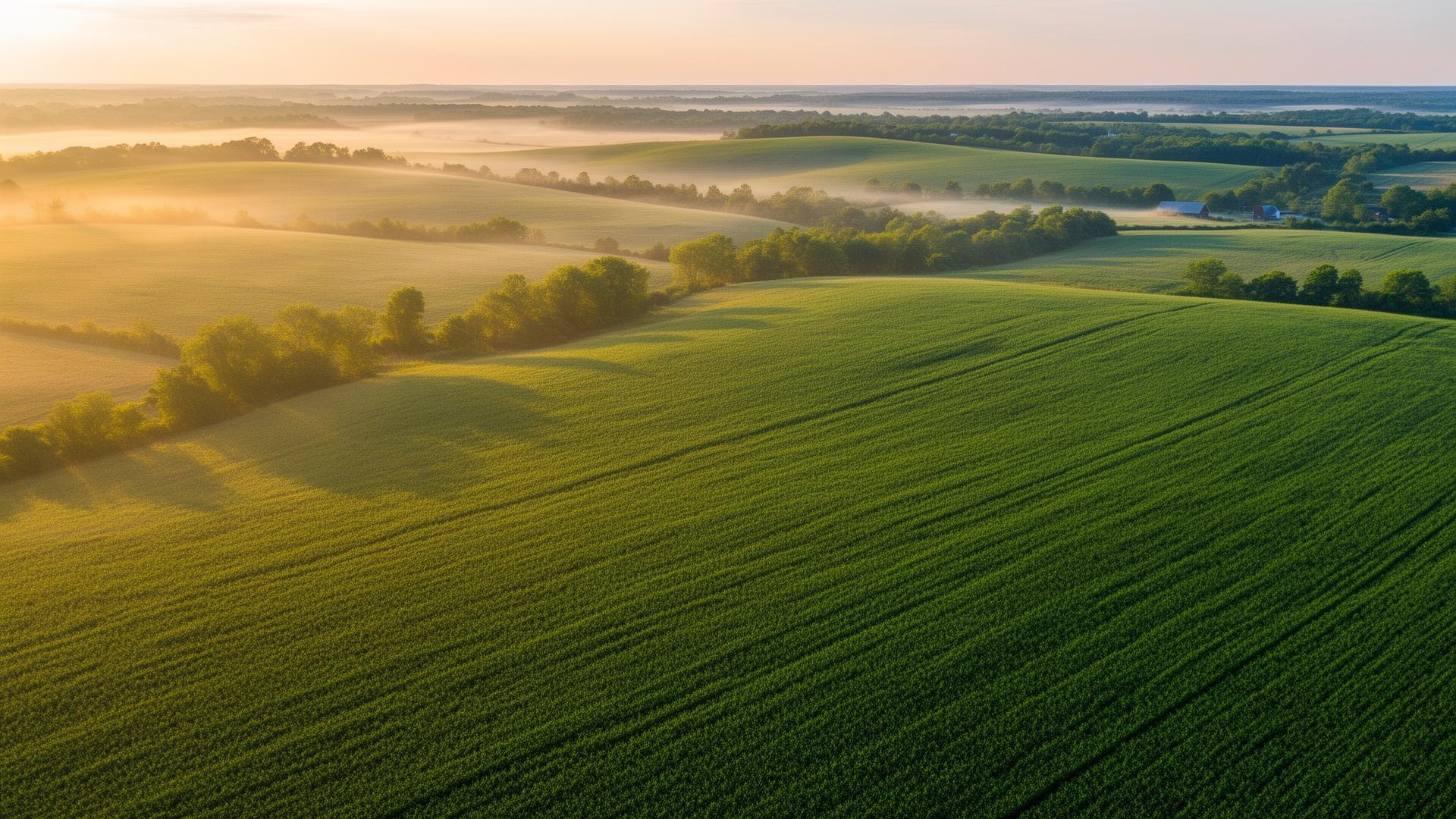 Rolling farmland at golden hour in King Township, Ontario